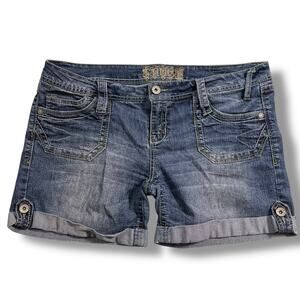 Truce Womens Denim Blue Jean Shorts Cuffed Medium Wash Y2K Size 17